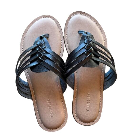 Torrid Sandals Size 8 1/2 Wide Black Braided Flat Thong Plus Size Plus - Picture 3 of 8
